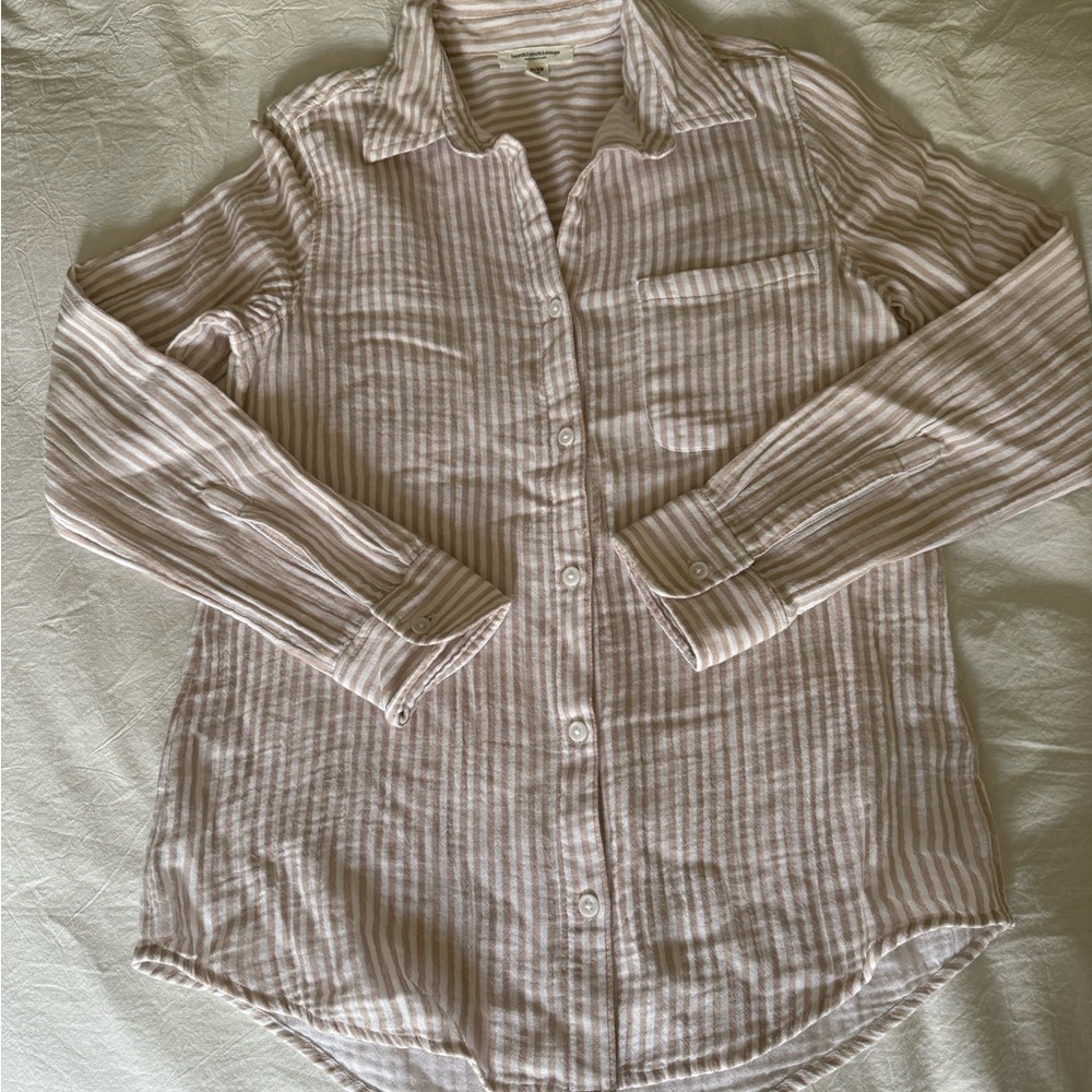 Beachlunchlounge Striped Button Down Shirt - Cream and White